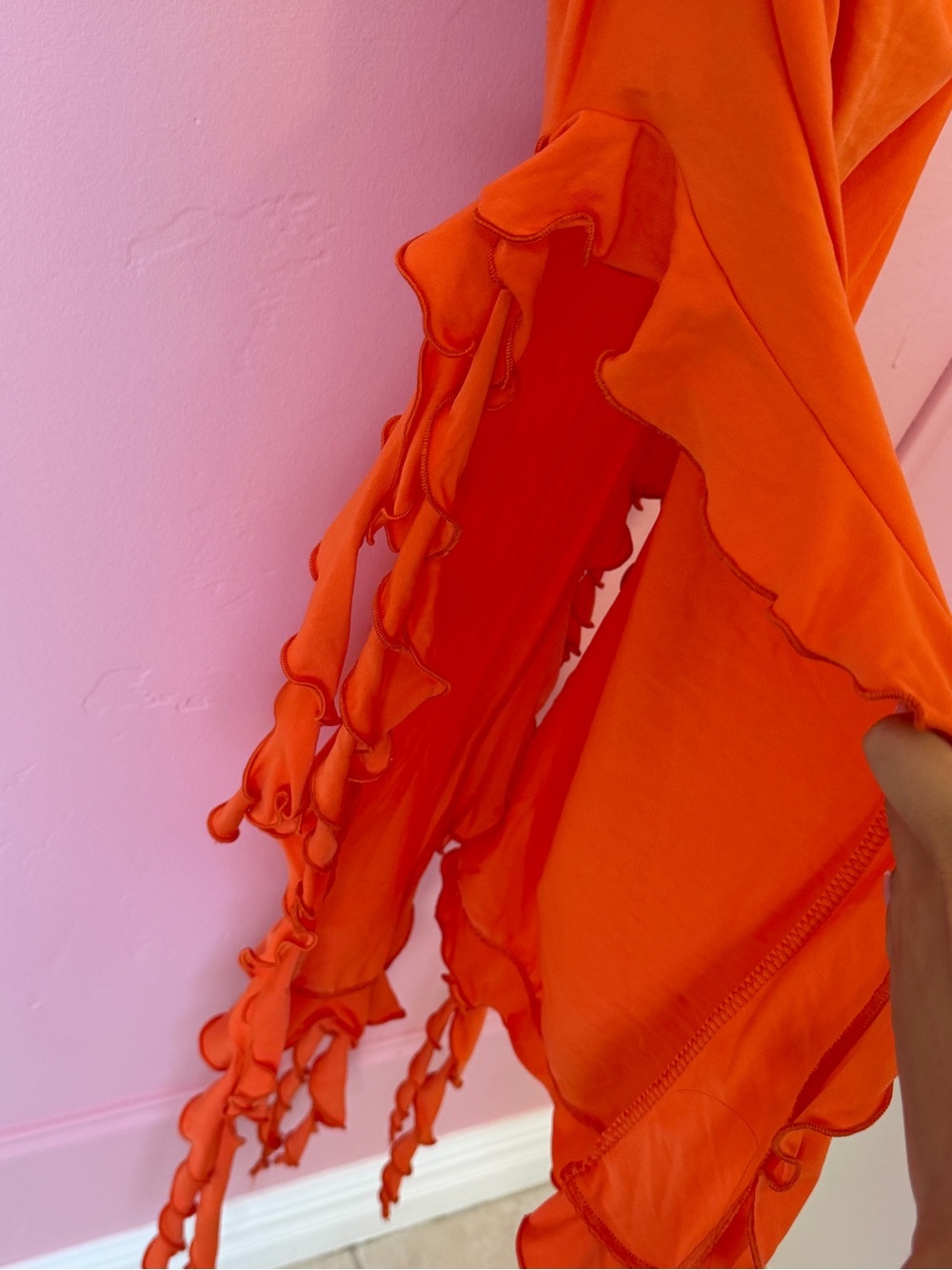 Bershka Strapless Orange Ruffle Midi Dress - Picture 6 of 6